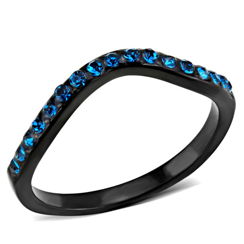 Women's Black Ion Plated Stainless Steel Ring with Blue Zircon Crystals - Size 8 (Pack of 2) - IMAGE 1