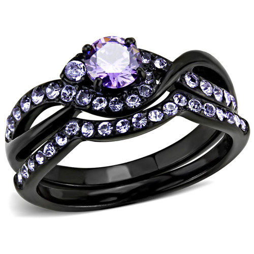 2-Piece Women's Stainless Steel Wedding Ring Set with Amethyst Cubic Zirconia, Size 6 - IMAGE 1