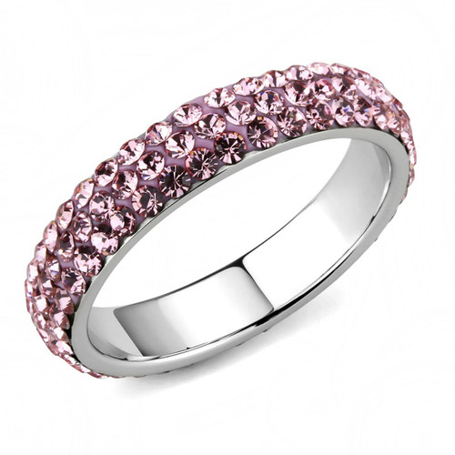 Stainless Steel Pave Women's Ring with Light Rose Crystals - Size 7 - IMAGE 1