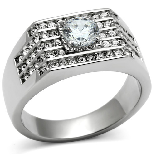Men's Stainless Steel Ring with Round Clear Cubic Zirconia - Size 13 - IMAGE 1