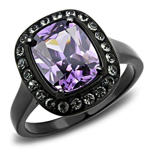 Women's Black IP Stainless Steel Ring with Amethyst Cubic Zirconia - Size 7 (Pack of 2) - IMAGE 1