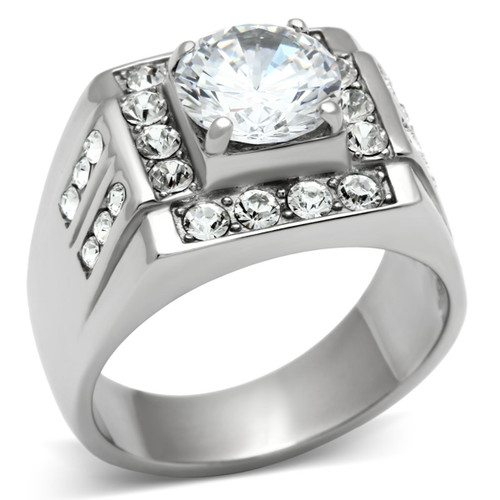 Stainless Steel Men's Ring with Cubic Zirconia Stones - Size 9 - IMAGE 1