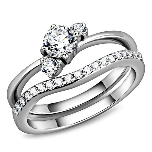 2-Piece Women's Stainless Steel Wedding Ring Set with Round Cubic Zirconia, Size 6 (Pack of 2) - IMAGE 1