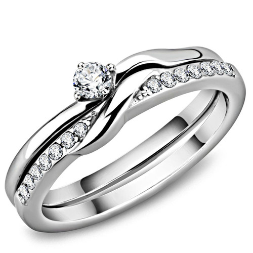 2-Piece Stainless Steel Women's Wedding Ring with Cubic Zirconia, Size 5 (Pack of 2) - IMAGE 1