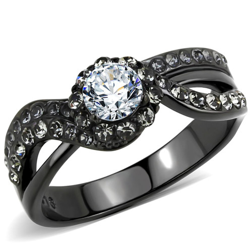 Women's IP Light Black Stainless Steel Engagement Ring with Cubic Zirconia - Size 8 (Pack of 2) - IMAGE 1