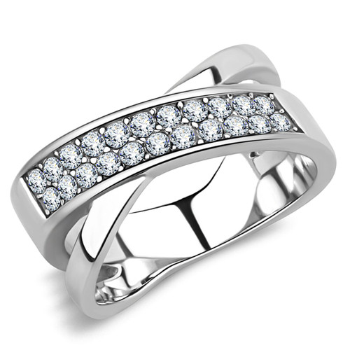 Women's High Polished Stainless Steel Ring with Crystal - Size 5 (Pack of 2) - IMAGE 1