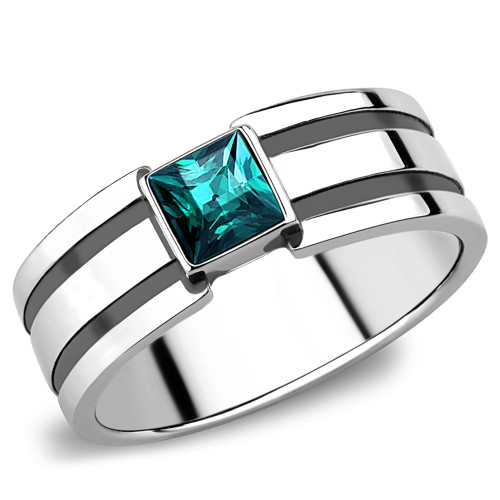 Men's High Polished Stainless Steel Ring with Blue Zircon Top Grade Crystal - Size 9 (Pack of 2) - IMAGE 1