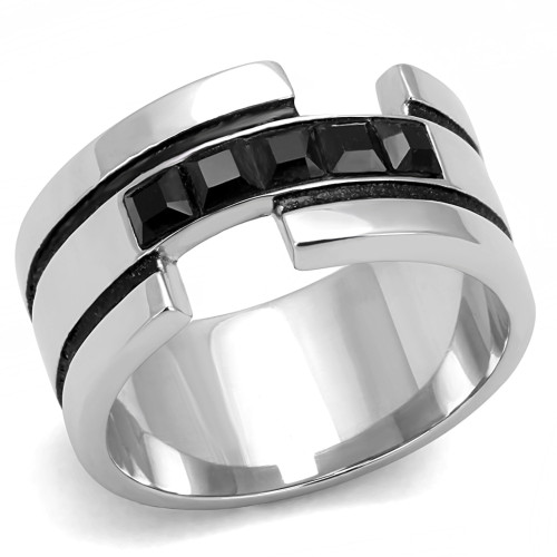 Men's Stainless Steel Straight Style Ring with Black Jet Top Grade Crystals - Size 10 (Pack of 2) - IMAGE 1