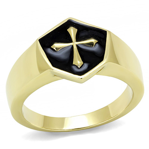 Men's Gold IP Stainless Steel Cross Design Ring with Jet Black Epoxy - Size 10 (Pack of 2) - IMAGE 1