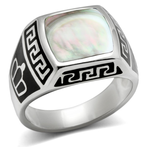 Men's Stainless Steel Ring with Gray Precious Stone Conch - Size 11 - IMAGE 1