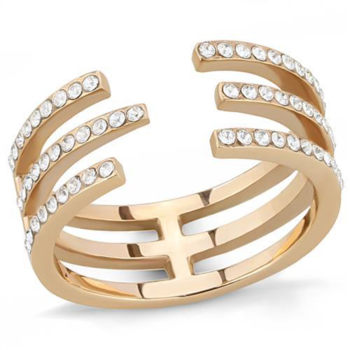 Women's Rose Gold IP Stainless Steel Cuff Ring with Round Crystals - Size 10 (Pack of 2) - IMAGE 1