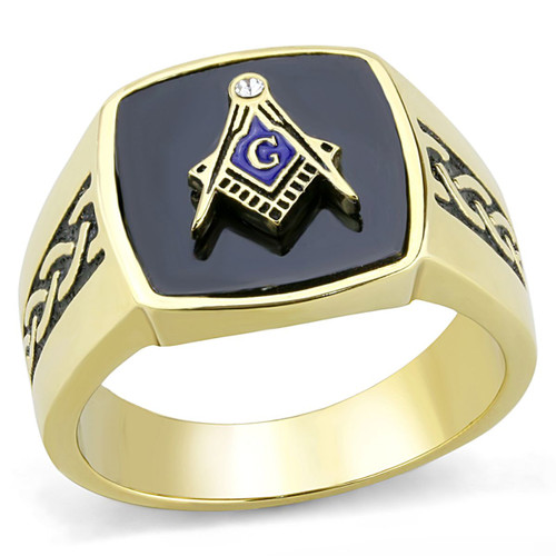 Men's Gold Ion Plated Stainless Steel Ring with Black Jet Synthetic Onyx - Size 11 - IMAGE 1