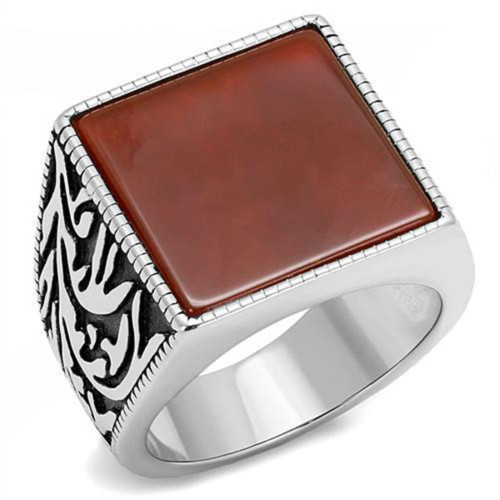 Men's Stainless Steel Ring with Siam Semi Precious Agate Stone - Size 12 - IMAGE 1