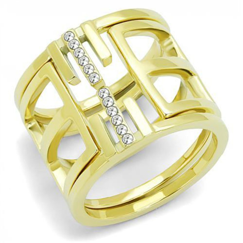 Women's Ion Plated Gold Stainless Steel Stackable Ring with Crystals - Size 8 - IMAGE 1