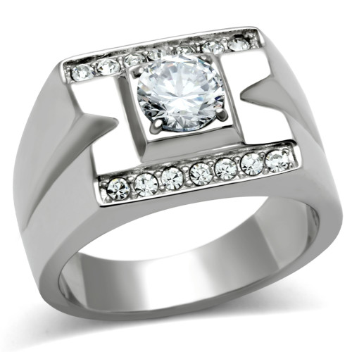 Stainless Steel Men's Ring with Round Cubic Zirconia - Size 9 - IMAGE 1