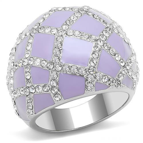 Women's Stainless Steel Dome Style Ring with Purple Epoxy and Clear Crystals - Size 7 - IMAGE 1