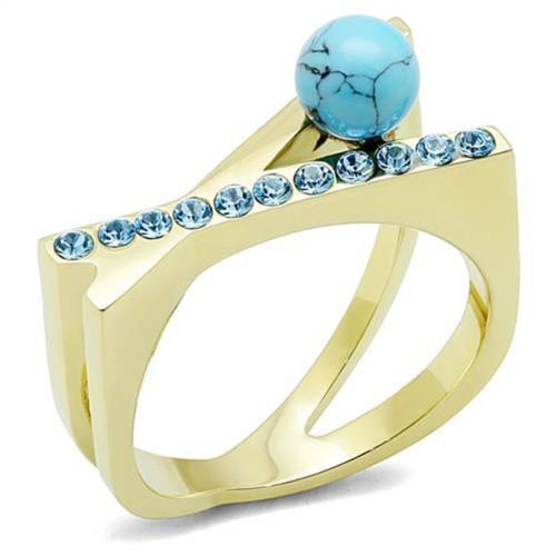 Women's Gold IP Stainless Steel Boho Ring with Synthetic Turquoise Stone - Size 6 (Pack of 2) - IMAGE 1
