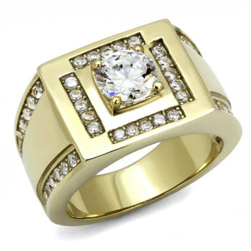 Stainless Steel IP Gold Men's Ring with Cubic Zirconia - Size 11 - IMAGE 1