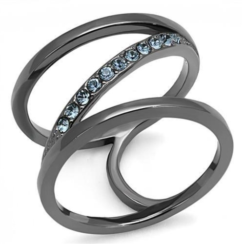 Women's Ion Plated Light Black Stainless Steel Ring with Capri Blue Crystals - Size 10 (Pack of 2) - IMAGE 1