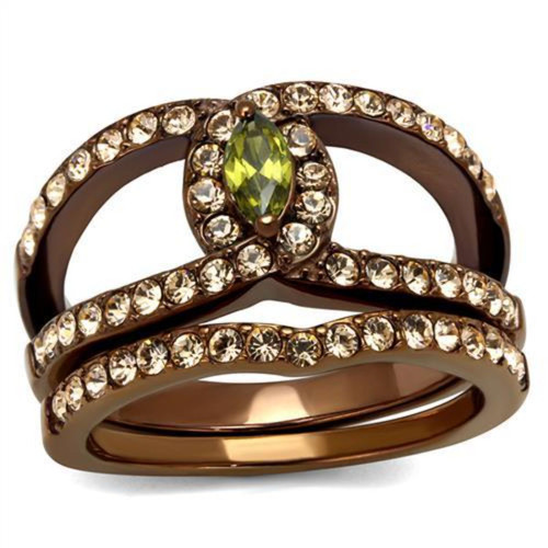 Set of 2 Women's Coffee light IP Stainless Steel Rings with Olivine CZ Stones, Size 8 - IMAGE 1
