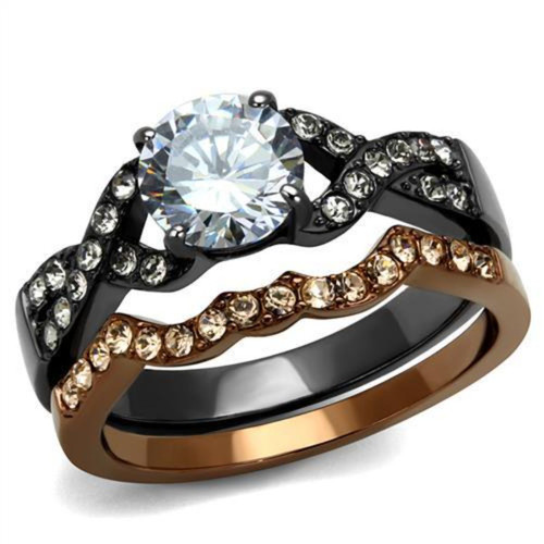 Set of 2 Women's IP Stainless Steel Two Tone Wedding Rings with CZ Stones, Size 8 - IMAGE 1