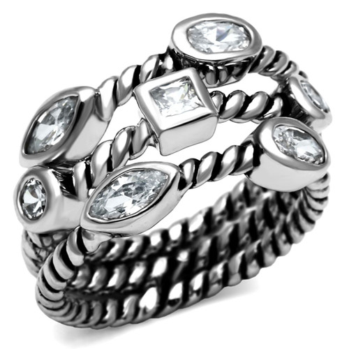3-Piece Women's Stainless Steel Stackable Ring Set with Cubic Zirconia, Size 9 - IMAGE 1