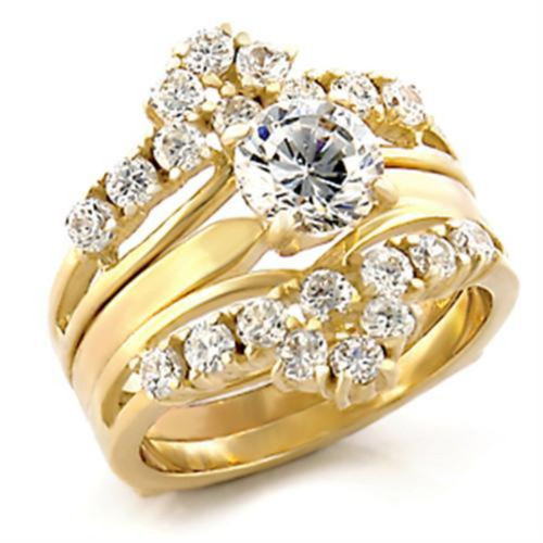Set of 3 Women's Gold Ion Plated Stainless Steel Wedding Rings with CZ Stones, Size 8 - IMAGE 1