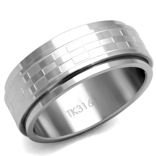 Men's Stainless Steel Straight Ring with Checkered Design, Size 8 (Pack of 2) - IMAGE 1