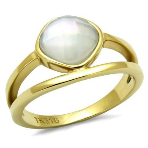 Women's Gold IP Stainless Steel Ring with White Precious Conch Stone, Size 10 - IMAGE 1