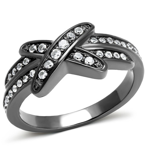 Women's Light Black IP Stainless Steel Ring with Cubic Zirconia, Size 6 (Pack of 2) - IMAGE 1