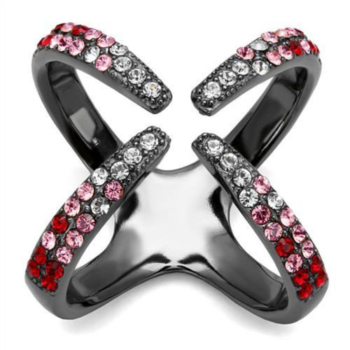 Women's Light Black IP Stainless Steel Cuff Ring with Multicolor Crystals, Size 5 - IMAGE 1