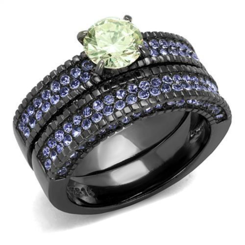 Set of 2 Women's Stainless Steel Wedding Ring with Green Cubic Zirconia - Size 10 - IMAGE 1