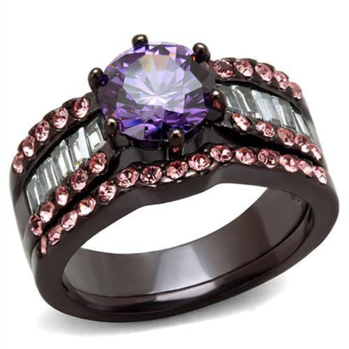 Women's Stainless Steel Wedding Ring with Amethyst Cubic Zirconia - Size 8 (Pack of 2) - IMAGE 1