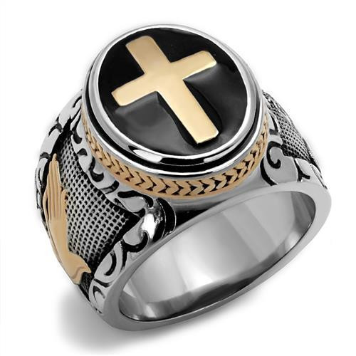 Men's Two Tone IP Rose Gold Stainless Steel Ring with Black Jet Epoxy - Size 8 - IMAGE 1