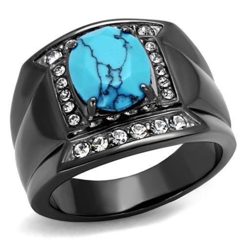 Men's Stainless Steel Ring with Sea Blue Synthetic Turquoise Stone, Size 10 - IMAGE 1