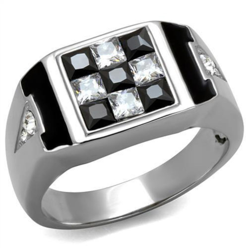 Men's Stainless Steel Ring with Square Black Jet Cubic Zirconia, Size 14 - IMAGE 1
