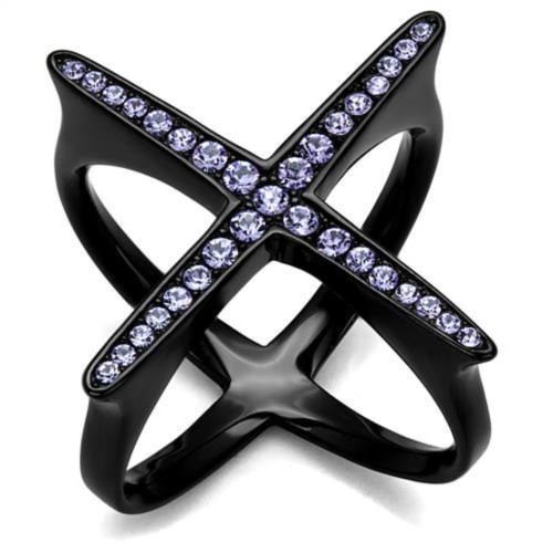 Women's Black IP Stainless Steel Ring with Amethyst Crystals - Size 9 - IMAGE 1