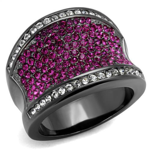 Women's Light Black IP Stainless Steel Ring with Amethyst and Clear Crystals - Size 8 - IMAGE 1