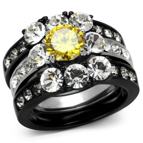 Women's Stainless Steel Wedding Ring Set with Yellow Topaz CZ and Clear Stones, Size 5 - IMAGE 1