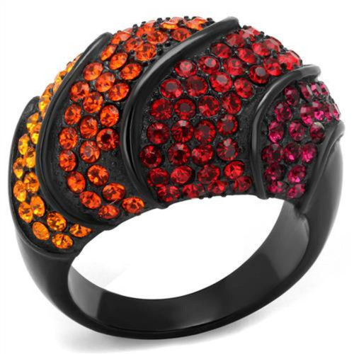 Black IP Stainless Steel Tapered Women's Ring with Multi Color Crystals - Size 6 - IMAGE 1