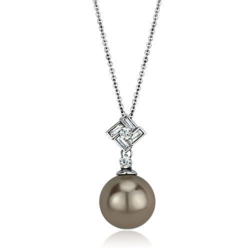 Stainless Steel Women's Chain Pendant with Gray Synthetic Glass Bead - IMAGE 1