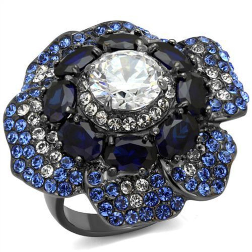 Women's Stainless Steel Flower Shaped Ring with Blue and Clear CZ - Size 5 (Pack of 2) - IMAGE 1