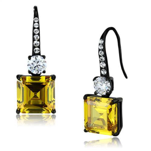 Women's Black IP Stainless Steel Drop Earrings with Yellow Topaz CZ and Clear Stones - IMAGE 1