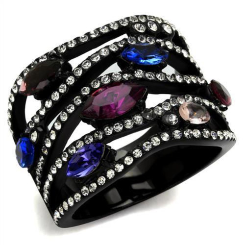Black Ion Plated Stainless Steel Women's Ring with Multicolor Crystals - Size 6 - IMAGE 1