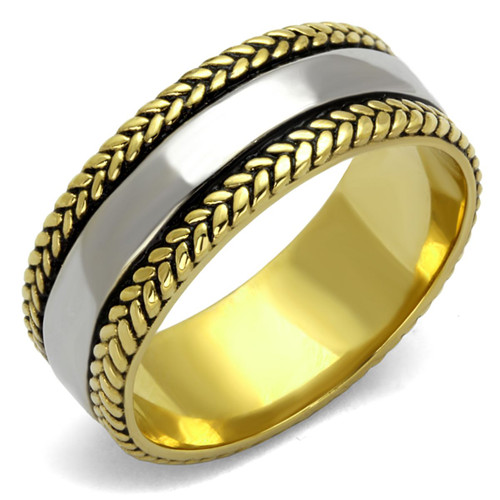 Men's Two-Tone IP Gold Plated Stainless Steel Ring with Black Jet Epoxy - Size 13 (Pack of 2) - IMAGE 1