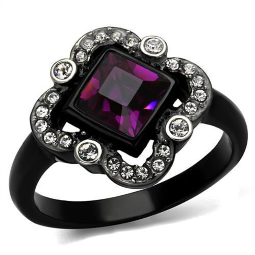 Women's Stainless Steel Engagement Ring with Fuchsia Crystal and Clear Stones - Size 6 (Pack of 2) - IMAGE 1