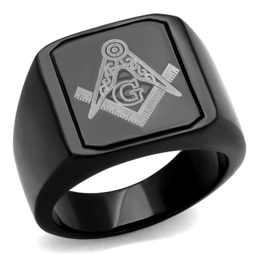 Men's Black Ion Plated Stainless Steel Masonic Ring - Size 10 - IMAGE 1