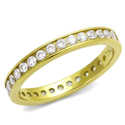 Women's Ion Plated Gold Stainless Steel Wedding Ring with Cubic Zirconia - Size 6 - IMAGE 1