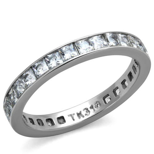 Women's Stainless Steel Wedding Ring with Square Cubic Zirconia - Size 9 - IMAGE 1