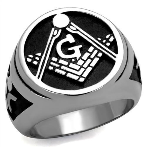 Men's Stainless Steel Masonic Design with Epoxy Black Jet Ring - Size 8 (Pack of 2) - IMAGE 1